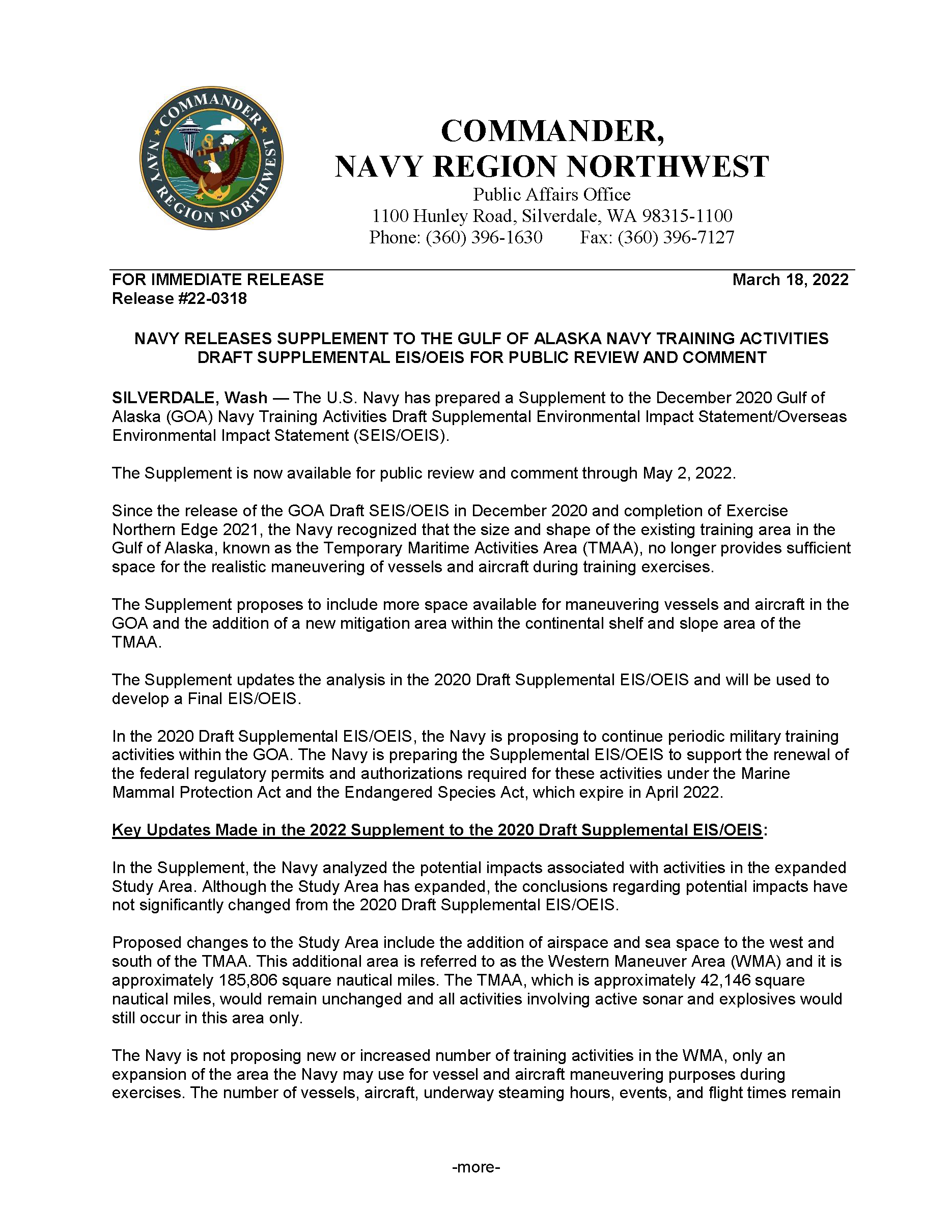 Notice of Availability News Release (March 2022)